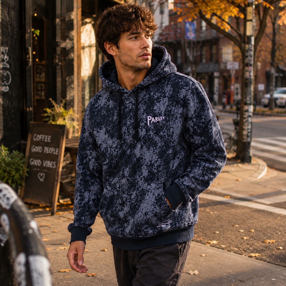 Adidas x Parley Ocean Print Hoodie Medium Blue Purple Graphic Pullover HR6994